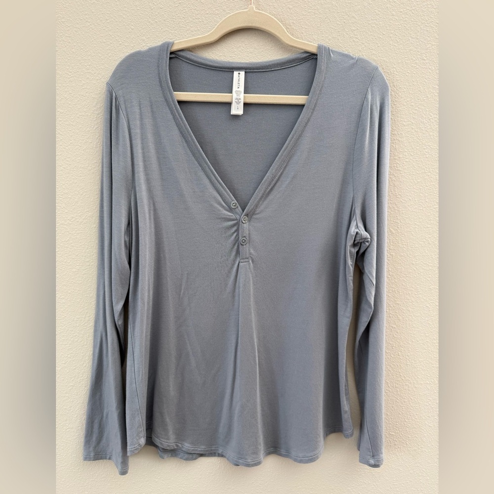 Athleta Light Gray V-Neck Long Sleeve Blouse - Picture 1 of 5